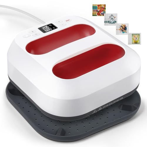 Transferpresse Heizpresse, Tragbare Heißpresse mit Timer und Temperaturregelung (100–205 °C) für schnelles Übertragen von Textilien, Inklusive 12 Aufklebern 22.5x22.5cm (9x9 Zoll), Rot