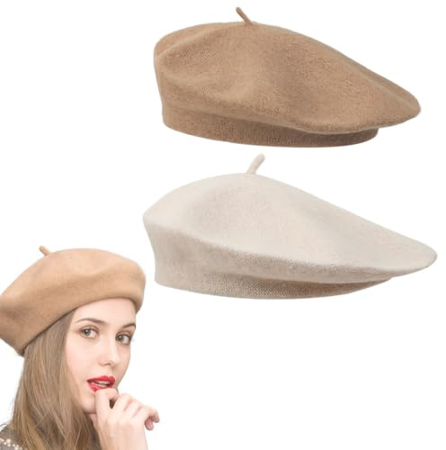 JYNXOR 2 Piezas Sombrero de Boina Francés, Clásica Lana Gorro para Mujeres, Invierno Artista Cálido Moderno Pintor Sombrero Otoño Redondo Vintage