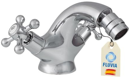 Grifo Monobloc para Bidet, Fluvia Serie ÉPOCA, Acabado Cromado, Montura Cerámica 1/2 Vuelta, Conexiones Flexitub