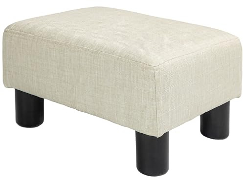 HOMCOM Pouf Repose-Pied Tabouret Bas en Tissu de Lin capacité de Charge 110 Kg 40 x 30 x 24 cm Beige