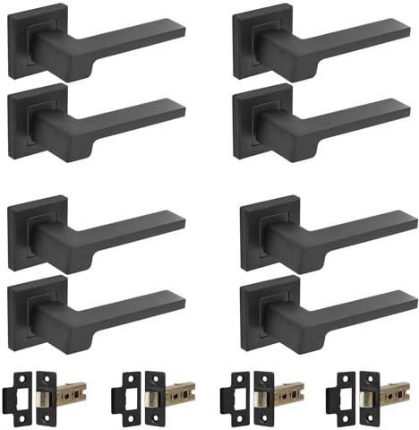 Decoranddecor Spectra Matt Black Aluminium Lever Handle Sets – 4 Pack of Internal Door Fittings with Mortice Latch, Contemporary Design for Bedrooms, Bathrooms, and Modern Home or Office Interiors