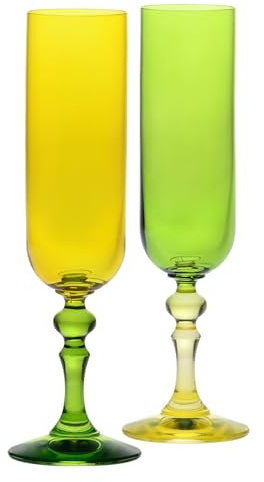 KROSNO – Bicchieri colorati per champagne e prosecco – 2 x 220 ml – Collezione Bubble – Giallo-Verde – Cristallo senza piombo – Dipinti a mano