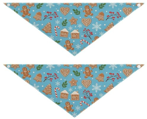 Juego de 2 pañuelos de Navidad con diseño de pan de jengibre para perro, para cumpleaños, vacaciones, accesorios para mascotas, gato, gatito, pañuelo para cuello, azul claro, L
