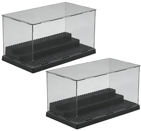 WIYETY 2 unidades de vitrina acrílica: caja de exhibición negra con placas con tetones, a prueba de polvo, vitrina de coleccionista, caja de exhibición apilable para figuras de juguetes y