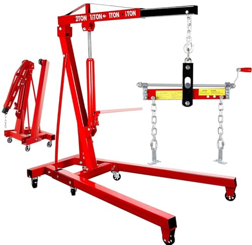 NMVAWIPT Paranco Motore Pieghevole for Garage da 4.400 Libbre, Raccoglitrice di Ciliegie, Riparazione Officina, Gru 2 Tonnellate con Leva, 6 Rotelle