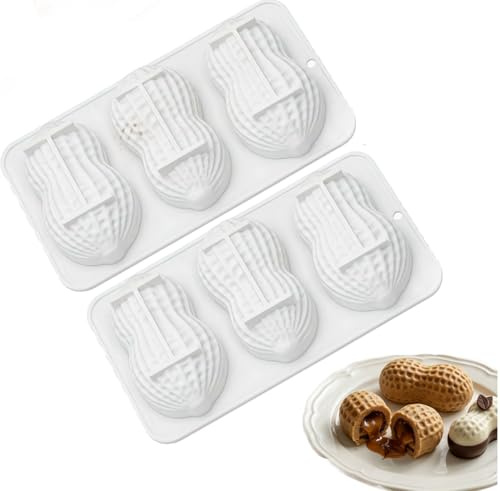 2 copie Stampo da forno in silicone a forma di arachidi, 3 cavità, flessibile, per torte fai da te, fondente, biscotti, zucchero, cioccolato, caramelle, dessert, cupcake