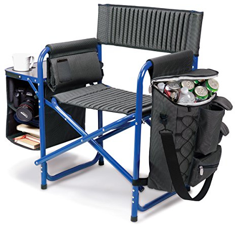 PICNIC TIME Fusion Camping Chair with Side Table and Soft Cooler, Outdoor Foldable Padded Camping Chairs with Cup Holder for Lawn, Beach, & Sports Use for Adults, (Dark Gray Blue Accents)