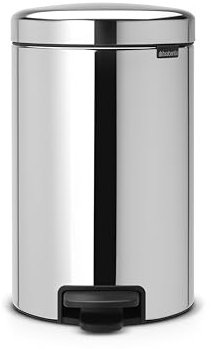 Brabantia NewIcon Pedal Bin 12L, Soft-Closure Rubbish Waste Bin, Removable Inner Bucket + Free Bin Bags, Brilliant Steel