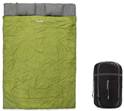 Where Tomorrow Doppelschlafsack 190 x 150 cm - 2-Personen Schlafsack, Deckenschlafsack, Hüttenschlafsack - wasserabweisend, atmungsaktiv, 300 g/m² - für Reisen, Camping, Outdoor - Dunkelgrün