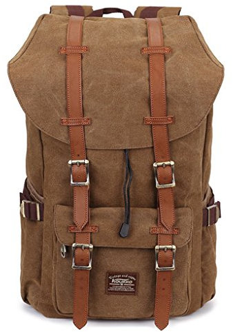 KAUKKO Vintage Canvas Rucksack Damen Herren Baumwolle Daypack mit Laptopfach für 14 Zoll Notebook für Schule, Uni, Reisen, Wandern, 22L, (Canvas Braun)
