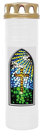 HS Candle Bougie funéraire avec motif (croix de fenêtre) – env. 170 h / 7 jours de combustion par bougie (26 cm, Ø 7 cm) – Nombreux designs différents