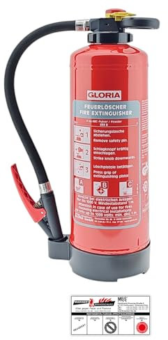 Gloria P6PRO – 6 Liter Auflade-Pulver Feuerlöscher (ABC) mit Wandhalter