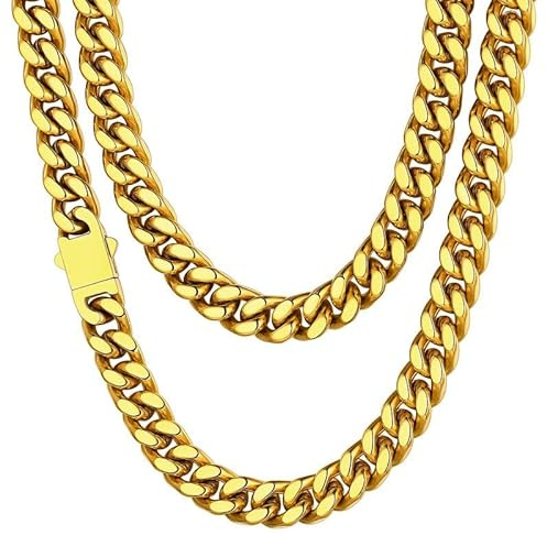Gold Plated Mens Cuban Link Chain, Miami Cuban Chain Necklace for Men, 9mm Wide Hip Hop Mens Jewelry, 22