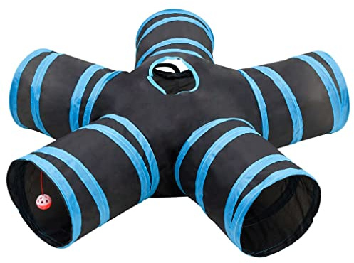 vidaXL 5-vägs kattunnel svart och blå 25 cm polyester