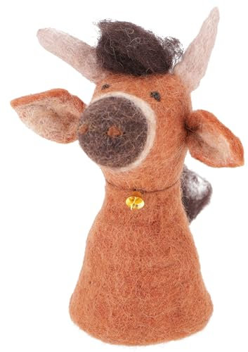 GURU SHOP Filz Eierwärmer, Handgemachte Filzdekoration aus Nepal, Filztier - Stier, Orange, 17x8x8 cm, Küchenaccessoires, Sonstiges