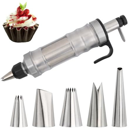Anseom Siringa per Cupcakes, Siringa per Dolci in Acciaio Inox Siringa di Riempimento Penna Per Decorare Torte cone 6 Beccucci per Cupcakes, Pasticceria