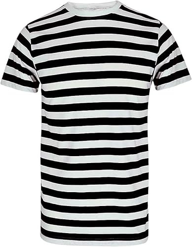 FNA FASHIONS Unisex Striped T-Shirts, Premium Cotton Blend T-Shirts (UK, Alpha, S, Regular, Regular, Black and White)