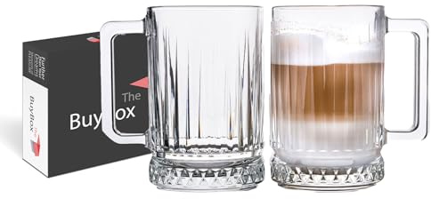 Set di Tazze da Caffè in Vetro - Bicchieri da Latte con Manici per Bevande Calde, Tè, Cappuccino e Birra - 310 ml/10,4 oz
