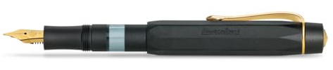 Kaweco PISTON SPORT AL Black/Gold Solo I Classic Fountain Pen with Steel Nib for Ink Bottles with Transparent Window in Nostalgic Box I Exclusive Aluminium Pen 13 cm I Nib: EF (Extra Fine)