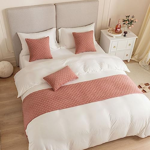 DSAoTeng Corredores de cama y fundas de cojín a juego, cortinas reversibles de cama de jacquard para decoración del hogar, ropa de cama para hoteles, toalla de cama, colcha, protección para dormitorio