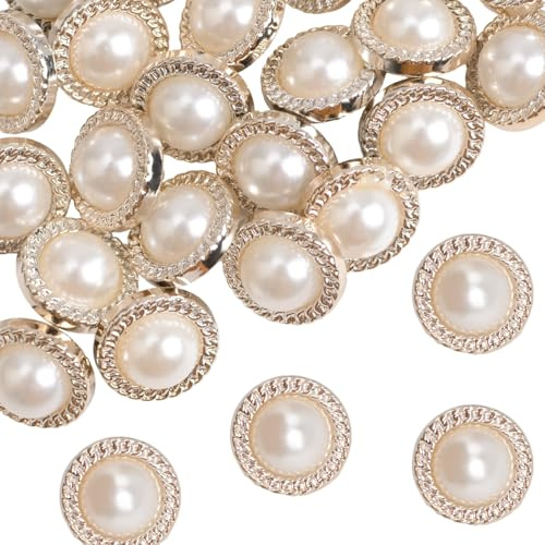 URROMA Faux Pearl Buttons, 30pcs Acrylic Round Chain Lace Sunflower Pearl Buttons for Shirt, Knitted Dress, Sewing & Clothing Decor, 15mm
