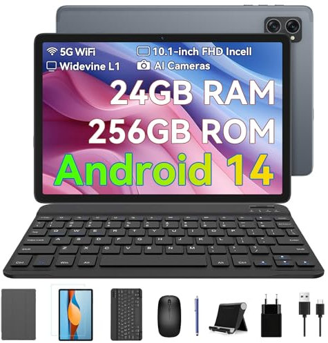 BESTTAB Android 14 Tablet 10 Zoll,24(8+16) GB RAM+256GB ROM,Octa Core Tablet mit Tastaturen,Grau
