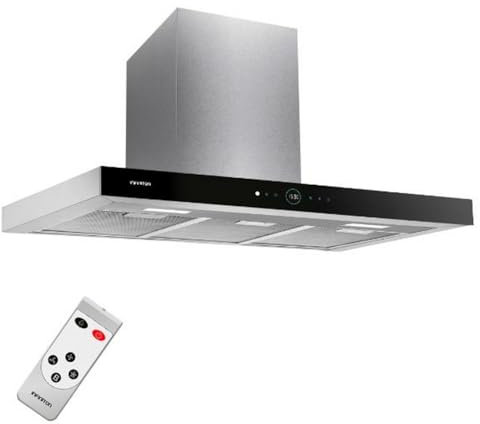 INFINITON Campana Extractora CMPT-A90I 800 m3/h de extracción, Ancho 90 cm, Diseño en T invertida, Touch Panel,4 Niveles de potencia de succión, Función Lampara, A, Inox