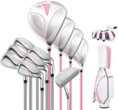 CFDZCP Golf Club Right Hand Set, 11 Piece Ladies Complete Golf Club, Driver (Titanium Alloy)+4,7 Wood (Stainless Steel)+U5+6,7,8,9,P,S Iron +Putter+Ball Bag(Steel pole)