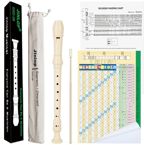 Soprano Recorder Instrument 5 Pack Include 1Pcs German Soprano Recorder,1Pcs Cotton Bag,1Pcs Cleaning Rod,1Pcs Fingering Chart and 1Pcs Recorder Finger Chart-High Pitch for Kids Beginners&Student