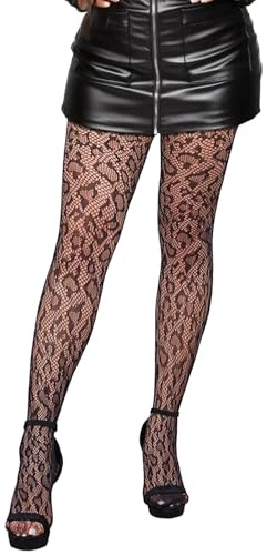 Le donne hanno modellato le calze a rete nere del pizzo delle calze a rete/collant di modo con le stampe, Stampa leopardata, Taglia unica
