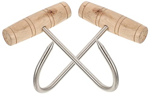 LAPYAPPE Crochets à Viande De t En Acier Inoxydable 19 Cm Manche En Bois, Lot De 2, Outil De Transformation Viande Pour Abattoirs Et Grillades