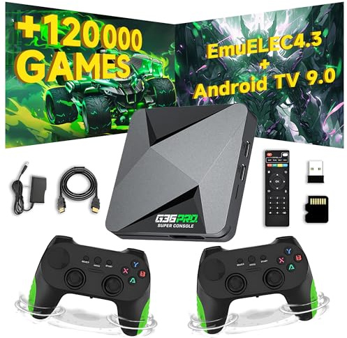 G36 Pro Console de Jeux Rétro Console retrogaming,120000+ Jeux 50+ émulateurs,Double Système EmuELEC 4.3 + Android 9.0,Console de Jeux 4K HD Plug and Play pour TV,avec 2 Manettes sans Fil (256G)