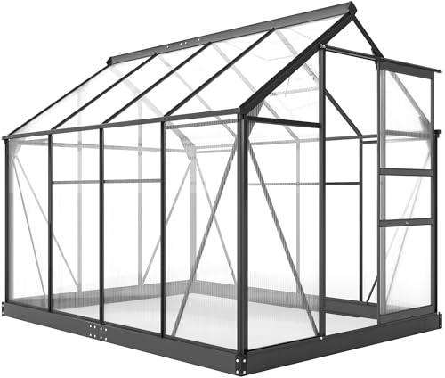 Outsunny Serra da Giardino in Policarbonato con Telaio in Lega di Alluminio 4.79㎡, Serra per Orto con Grondaie, Finestra a Tetto per Ventilazione, Porta Scorrevole, per Piante, 190x252x201cm, Grigio