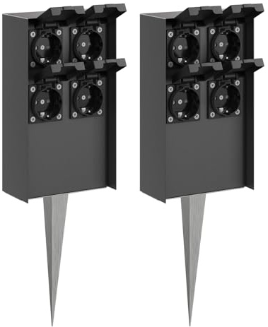 ledscom.de 2 x POMI Toma de jardín Columna con piqueta de Tierra para Exteriores, IP44, 4 vías, Antracita, Angular, 23cm