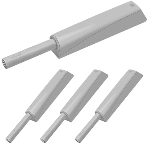 CHILDWEET Pestillo de Empuje para Armarios 4 Piezas, Pestillo de Liberación a Presión Gris, Herrajes para Muebles sin Manija, Sistema de Apertura Táctil para Puertas de Gabinetes de Cocina