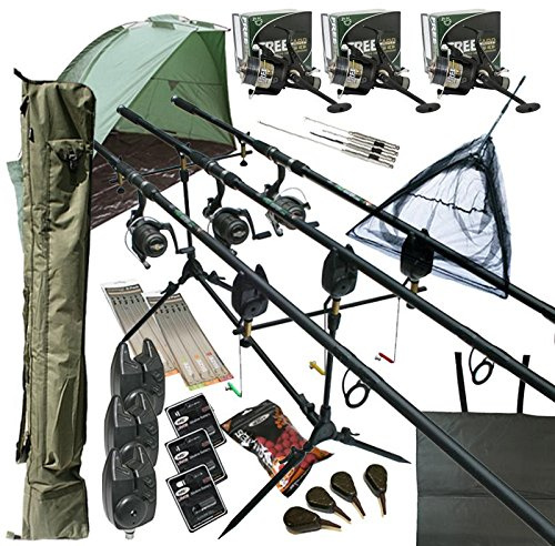 Deluxe Full Carp fishing Set Up With Rods, Reels, Alarms, 42 Net, Holdall, Bait, Bivvy & Tackle