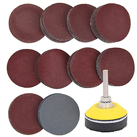 100 Pieces 2 Inch Sanding Discs, 80-3000 Grit 50mm Sandpaper with 1/4 Shank Backing Plate and Soft Foam Buffering Pad, for Drill Grinder Rotary Tool, Hook and Loop Sand Paper Assortment Pack
