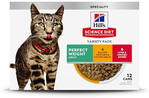 Hill's Science Diet Adult Perfect Weight Wet Cat Food Variety Pack, Vegetable & Chicken and Liver & Chicken, 2.9 oz. Cans, 12-Pack
