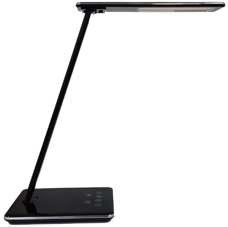 Unilux LED skrivbordslampa Linka, svart, dimbar, med USB och Qi-laddningsfunktion, automatisk avstängning, 400 lm, 5 600 K, 5 W