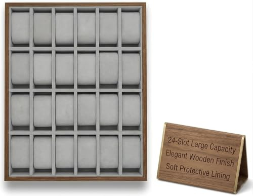 Hemobllo Watch Display Box 24 Slots Wooden Watch Storage Tray Organizer for Watches Jewelry and Small Items with Elegant Design for Home and Shop