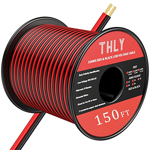 THLY 16 Gauge Wire 150FT, 2 Conductor Red & Black Automotive Electrical Wire, 16 AWG Low Voltage Cable for 12V/24V LED Light, Lamp, Car, Marine, Speaker, Bulb
