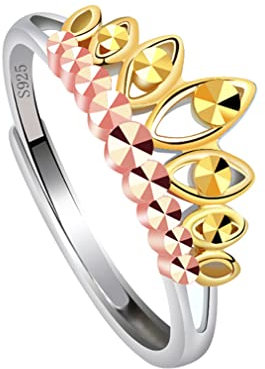 Damen 925 Sterling Silber Ring,Damen Bunter Ring，verstellbare Größe,Größenverstellbarer Ring， Hochzeit und Verlobungsring, Geschenk (Farbiger Kronenring)