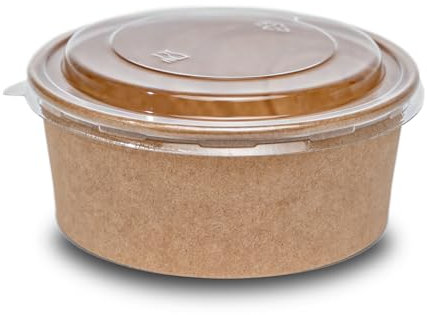 Commerline 750ml Bio Salatschale Salatschalen | 150 Stk. Salat Schale Schalen Bowl Einweg mit Deckel | Kartonschale Salatbox Kraft Einwegschalen (Bio_salatschale_750ml, 150 Stück)
