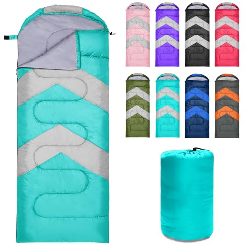 Zusentee Sacco a Pelo Estivo Invernale per Adulti e Bambini, Sacci a Pelo 4 Stagioni in Resistenti Impermeabile Ultraleggero e Compatto, Portatile Busta Rettangolare per Campeggio,Blu Lago