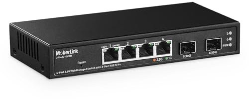 MokerLink Switch gestito a 4 porte 2.5G con slot 10G SFP+, 4 porte 2.5Gigabit Base-T compatibili con 10/100/1000Mbps, Mini Size Metal Web Managed Fanless Network Switch