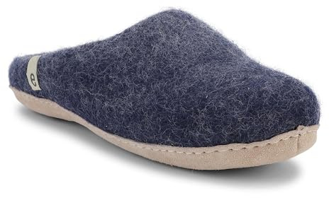 egos Pantuflas azules para hombre y mujer con lana 100 % natural, cómodas zapatillas de cabaña para verano e invierno, azul, 43 EU
