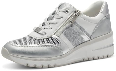 MARCO TOZZI Damen Sneaker flach mit Reißverschluss Chunky-Sohle, Weiß (White Comb), 38 EU