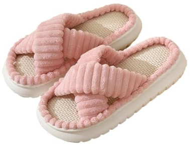 Teceyfeet Zapatillas Unisex de Lino Zapatillas Interior Pantuflas de Hotel Unisex Slippers Zapatillas Interiores Casual Zapatillas de Punta de Puertas Abiertas Zapatos de Casa Invitados