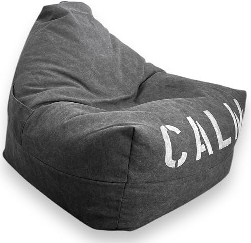 Aiire Puff Salon de Diseño Moderno - [100x70x70cm] Puf con Relleno Incluido Pintado a Mano en Algodón Premium - Bean Bag Chair Infantil o Decoracion Habitacion Juvenil Gris Oscuro