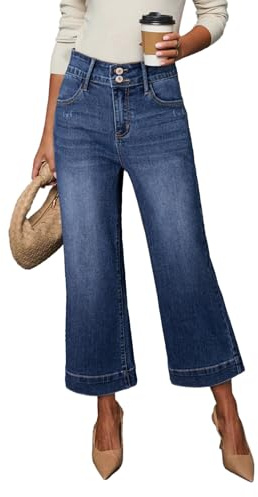 Dokotoo High Waisted Wide Leg Pants Women's Jeans Trendy Women Baggy Jeans for Women Stretch Denim Pants Capri 2026 Outfits Fashion Clothes Summer Casual Pants Trousers Sail Blue